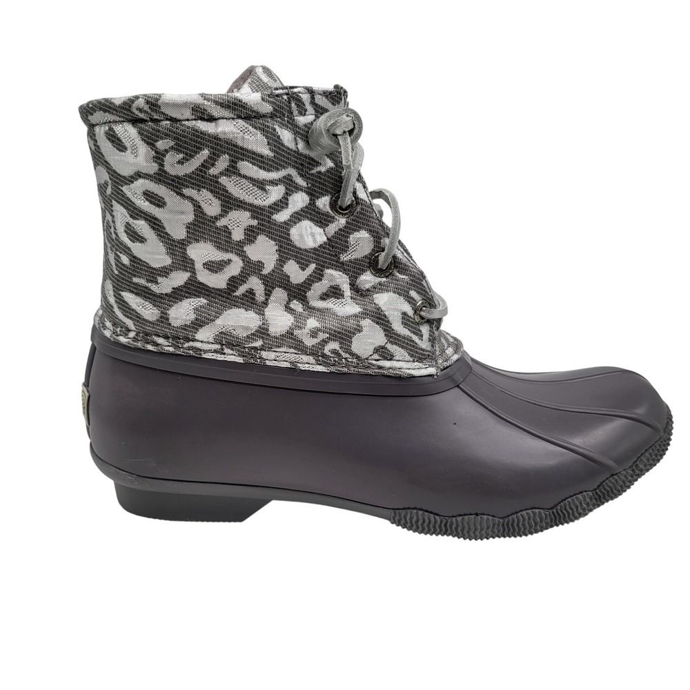 Sperry‎ Duck Boots Gray Leopard Print Waterproof Womens 7.5 Winter Lace Up